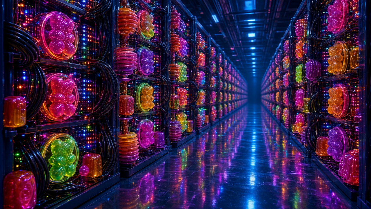 Server aisle styled with gummy-bear candy accents